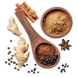 Organic cinnamon, organic cardamom, organic ginger, organic clove powder, organic black pepper powder