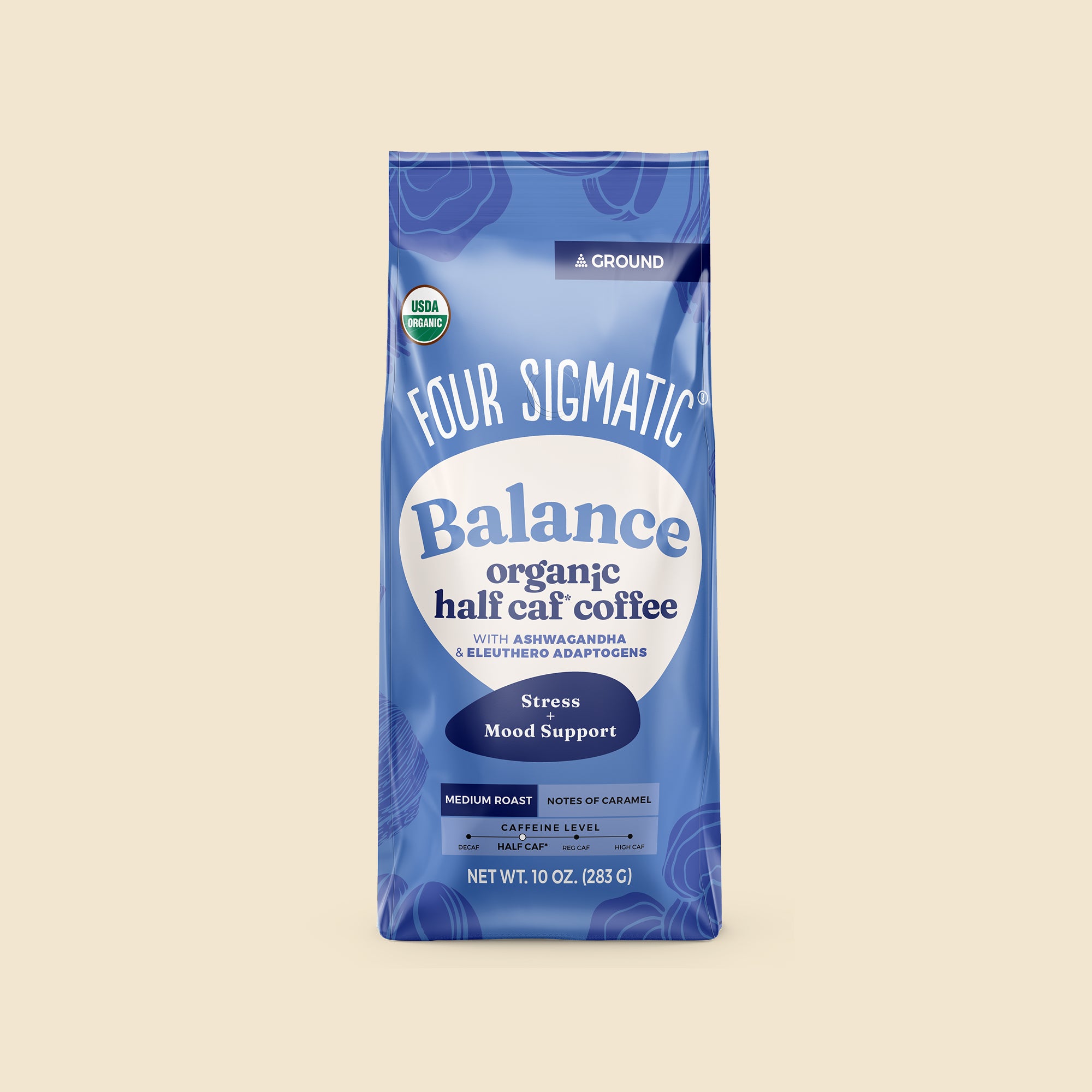 Package of Four Sigmatic Think organic coffee, dark roast with lion’s mane and chaga mushrooms.