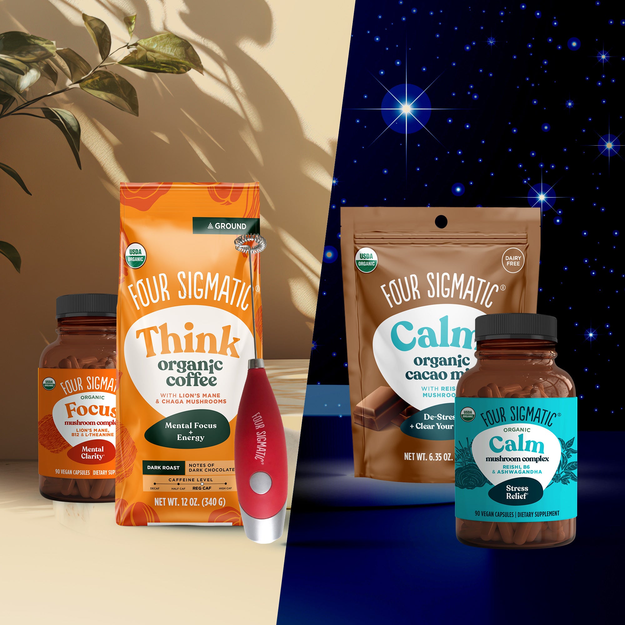 Bag of Four Sigmatic Happy Gut organic coffee with probiotics and turkey tail mushroom.