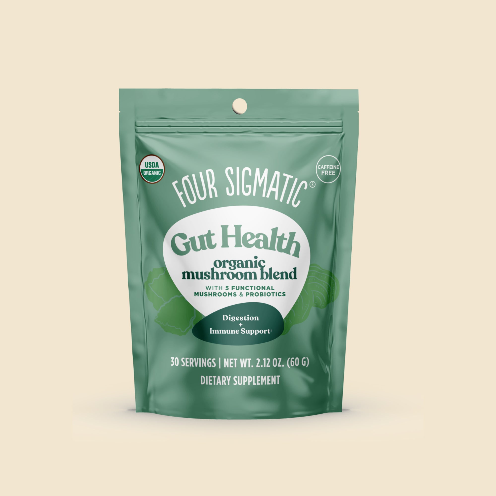 Package of Four Sigmatic Think organic coffee, dark roast with lion’s mane and chaga mushrooms.