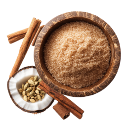 organic coconut palm sugar, organic cinnamon, organic cardamom extract, organic stevia extract