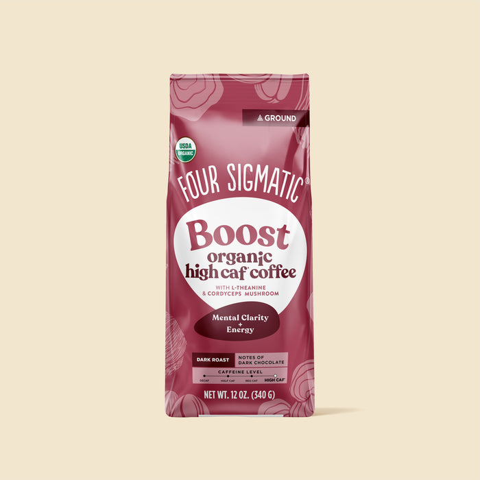 Bag of Four Sigmatic Boost organic high caffeine coffee, 12 oz.