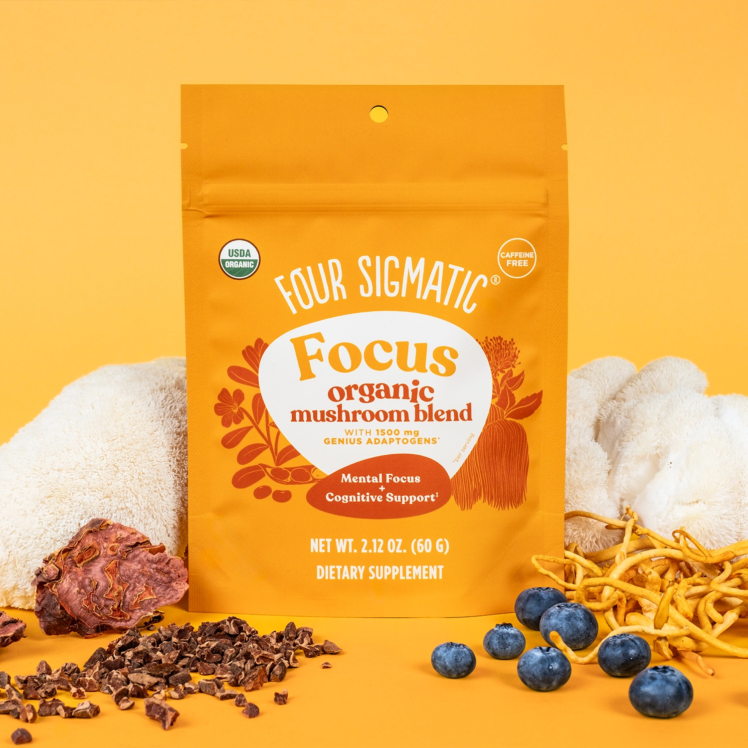 Bags of Four Sigmatic Happy Gut organic coffee with gut-brain support.